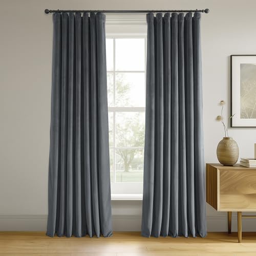 HPD Half Price Drapes Signature Velvet Thermal Blackout Curtains for Living Room 108 Inch Long 1 Panel Rod Pocket Insulated Blackout Curtains for Bedroom Window Curtains, 50Wx108L, Distance Blue Grey