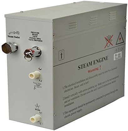 Superior 6kW Self-Draining Steam Bath Generator with Waterproof Programmable Controls and 2 Chrome Steam Outlets with Free Light