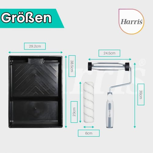 Harris Farbroller Set 23 cm, Malerrolle mit Bügel, 4 Walzen (mittlerer Flor) & Farbwanne – Farbwalze für Wandfarbe… – Ansicht 5