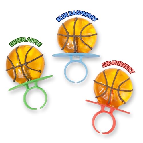 Needzo Basketball Lollipop Rings Party Favors, Sports Ball Shaped Candy Goodie Bag Fillers for Birthdays, 18 Suckers
