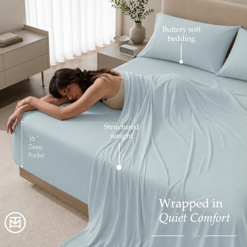 Image of Threadmill 600 Thread Count Cotton Full Sheet Set, Sateen, Blue, 4-Piece