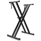 Vevesoas キーボードスタンド 7段階高さ調整可能 電子ピアノ スタンド 折りたたみ式 X型 キーボード スタンド 滑り止めゴム足 落下防止ベルト付き 二重枠X型 54/61/73/76/88鍵 ボード適用 Keyboard Stand ダブルレッグ 収納可能 持ち運び便利 簡単組み立（組み立てが必要）