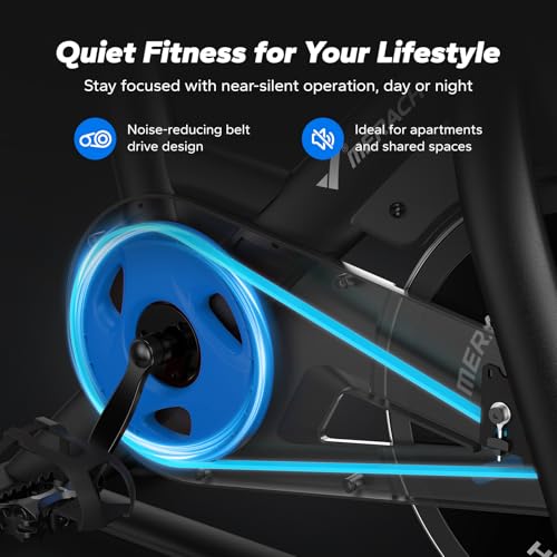 Image of Merach Magnetic Exercise Bike for Home Gym, Low Noise Stationary Bike with Soft Seat Cushion, Indoor Workout Bike with 350 lbs Weight Capacity, Spinning Bike with Self-Developed App, Tablet Mount