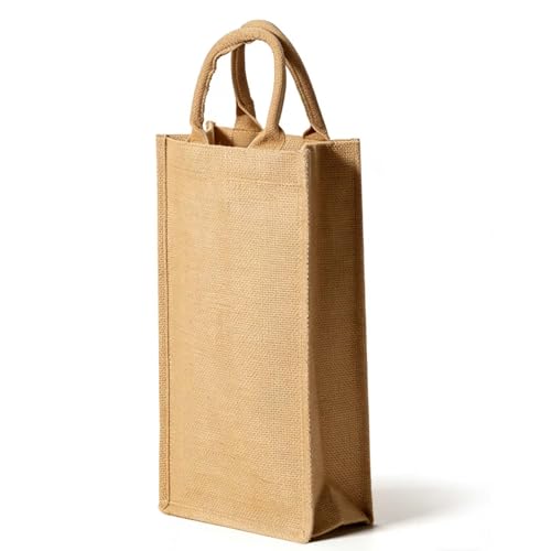 Dual Dou Jute Burlap 2-Bottle Wine Tote with Soft Cotton Handles
