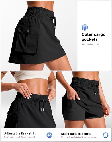 SANTINY 14" Cargo Skorts for Women with 4 Pockets Drawstring High Waisted Golf Hiking Skirt for Casual Summer Travel4