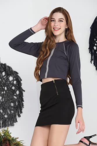Image of Leriya Fashion Long Sleeve Crop Top Cropped Sweatshirt for Women with Thumb Hole Western Top