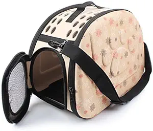Jainsons Pet Products Foldable Pet Dog Cat Carrier Bag - Portable Pet Carrier Outdoor Shoulder Bag for Puppy Kitty Small Medium Animal Bunny Ferrets Transport Carry Bags Designed for Travel (Beige)
