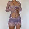 Womens Mermaid Top Sparkle Sequin Mini Skirt Set S... #4
