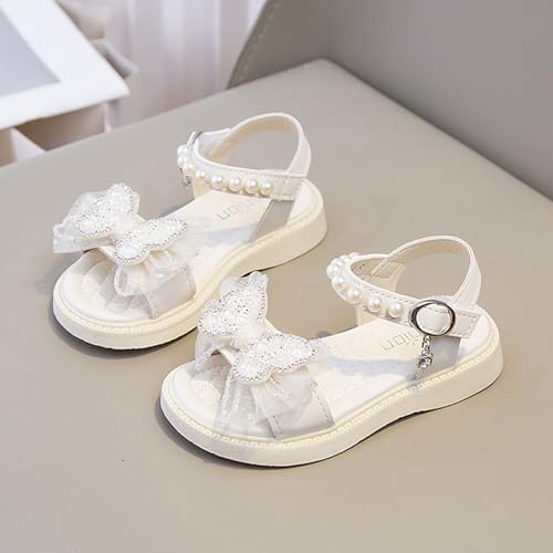 IWIHMIV Toddler Girl Sandals Flower Girl Crystal Bow Dress Shoes Open Toe Little Kid Summer Flat Open Toe Sandals3