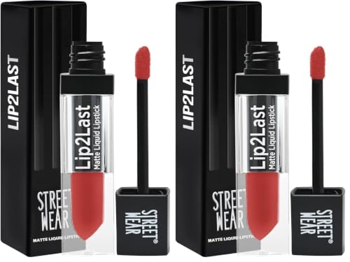 Image of STREET WEAR Lip2Last Matte Liquid Lipstick -Fleek Rust (Red) - 5 ml - Transferproof, Smudgeproof, Mask Friendly, Non-Drying Formula, Enriched With Vitamin E - Lasts AM To PM! (Pack of 2)