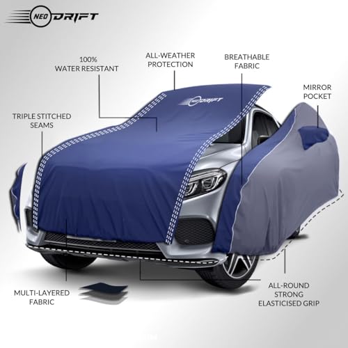 Image of NEODRIFT 'SuperTech' Car Cover for Maruti Suzuki Victoris (All Weather Protection, 100% Water-Resistant, Tailored Fit, Multi-Layered & Breathable Fabric) (Colour: Blue+L.Grey)