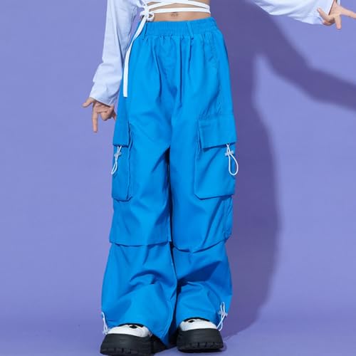 Cargo Pants for Girls Baggy Solid High Elastic Waist Drawstring Jogger Trousers Kids Y2K Parachute Pant with Pockets2