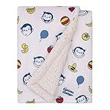 Welcome to The Universe Baby Curious George White, Blue, Red, and Yellow Balloons, Bananas and Hats Super Soft Sherpa Baby Blanket