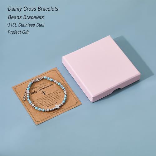 Image of Tiny Natural Gemstone Cross Charm Bracelet, Christian First Communion Gifts for Daughter Girlfriend Mother, Meaningful Jewelry
