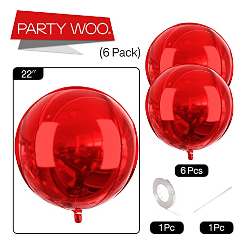Image of PartyWoo Red Foil Balloons 6pcs Large Round Giant Jumbo 4D Balloons