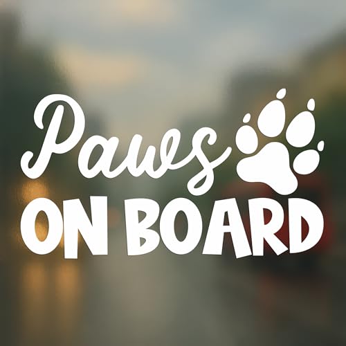 Paws On Board Car Decal - Pet Paw Print Vinyl Sticker for Cars Trucks SUV Windows - Funny Animal