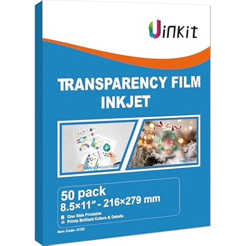 Uinkit Inkjet Transparency Film 50 Sheets 8.5x11 OHP Overhead Projector Film for DIY Crafting 100% Clear Transparency Paper For Inkjet Printer Cover