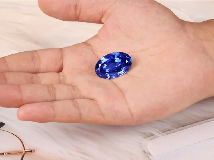 Image of Real Blue Sapphire Stone Original Certified Natural Indraneelam Nilmani Stone A1 Grade Genuine Rashi Ratan Neelam Gems Perfect Oval Shape Nilam नीलम रत्न ओरिजिनल सीलोन नीलमणि रत्न सर्टिफाइड