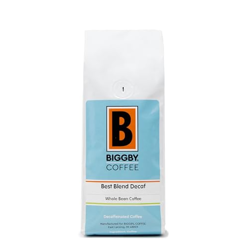 BIGGBY Best Decaf, Whole Bean Coffee, 12 oz Bag, Medium Roasted