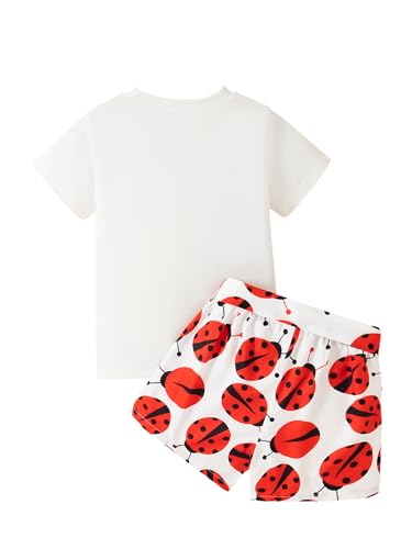 Image of Girl's 2 Pcs Outfits Short Sleeve Graphic T-Shirt Top and Paperbag Waist Shorts Set with Belt