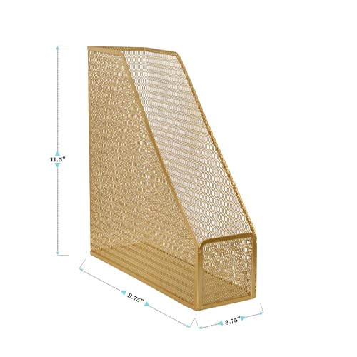 Martha Stewart Ryder Gold Mesh Metal Single Slot Magazine File Holder, Desktop Organizer, 9.75 x 3.75 x 11.5 - Image 5