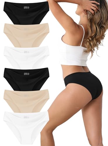 WAYIQE Seamless Underwear for Women - 6-Pack (2 Black, 2 Nude, 2 White) - No Visible Panty Lines, Breathable Ladies Panties, Size XL