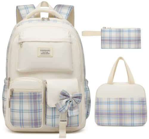 Image of Teen Girl School Backpack with Lunch Box, Cute Bookbag with Laptop Compartment for Big Student Women College Mochilas Escolares para Ninas, Beige