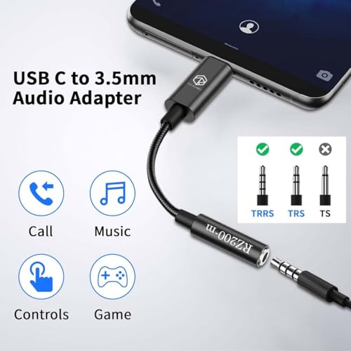 Image of Roseselsa RZ200M ALC5686 Portable DAC Dongle Audio Adapter Connecter, Type-C to 3.5mm Audio Converter DAC Compatible with iPhone 16 /15 Series, Galaxy S25 /S24 Ultra /S24 & Other Type-C Devices