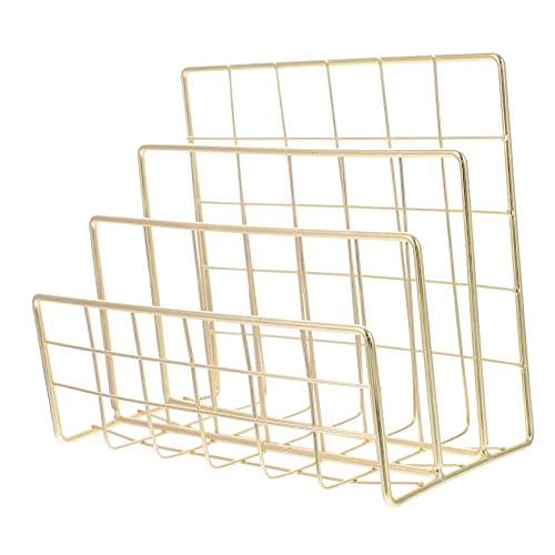 Gogogmee 1 PC Shaped File Storage Rack Lightweight Alloy Desktop Organizer for Office Home Easy to Clean for Books Files and Mail Stylish Light Golden Finish