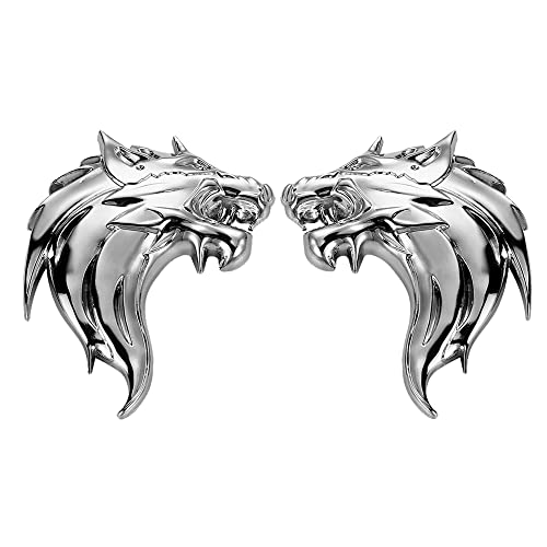 Image of 2pcs 3D Car Stickers Cool Wolf Logo Metal Wolf Badge Emblem Side Tail Decal Motorcycle Car Decal(Wolf Silver)
