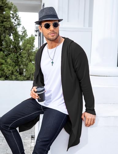 RAGEMALL Mens Long Cardigan Open Front Draped Lightweight Hooded Sweater with Pockets4