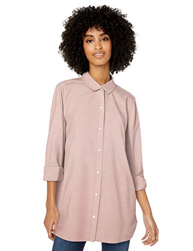 Amazon Brand - Goodthreads Women's Washed Oxford Long-Sleeve Button-Front Tunic Shirt, Pink Heather, Medium
