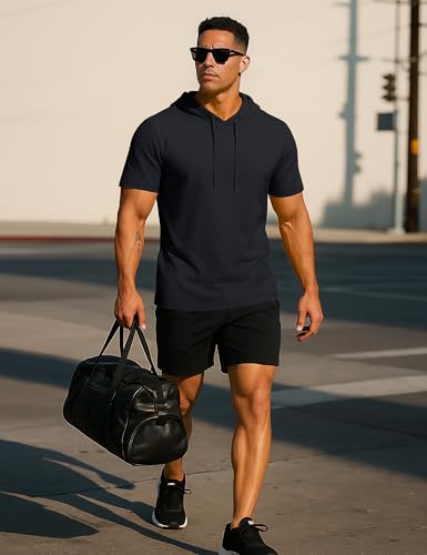 TACVASEN Short Sleeve Hoodies for Men Cotton Hoodies Summer Sweatshirt Lightweight Breathable Workout Shirts Pullover4