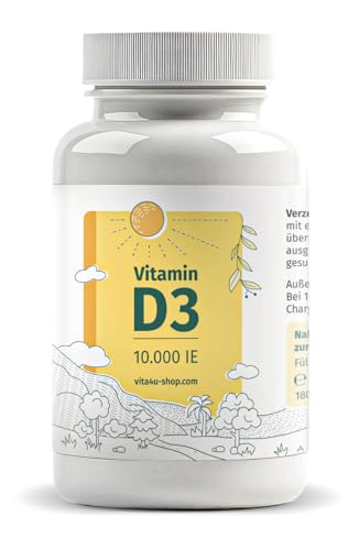 Vitamin D3 10000 I.E. - 180 vegetarische Tabletten - Depot: 1 Tablette pro 10 Tage - Vitamin D3 hochdosiert