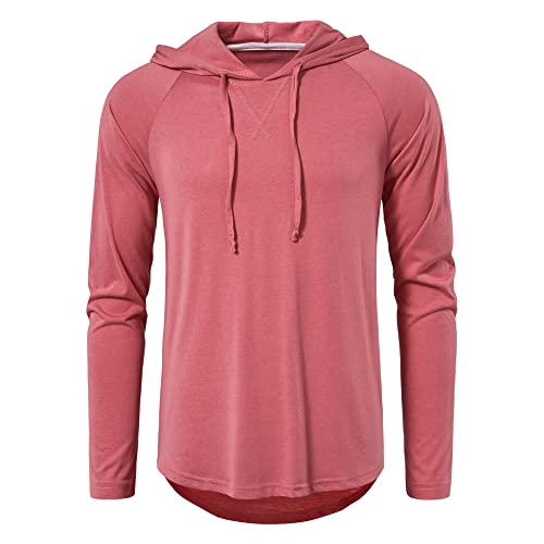 MUSE FATH Mens Gym Sweatshirt Athletic Hoodie Long Sleeve Pullover Hooded Workout Sports T-shirt-Pink-S — view 2