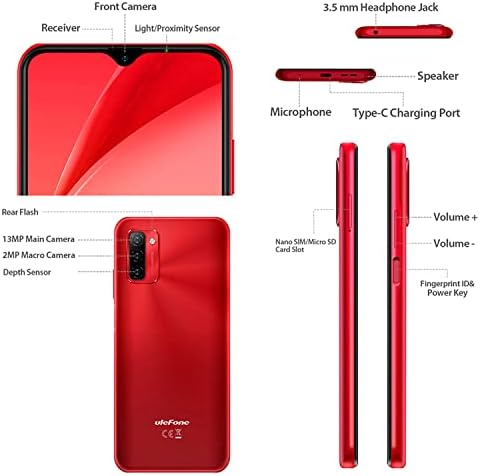 Mobile Phones SIM Free Unlocked, Ulefone Note 12 128GB Android Phones, 7700mAh Big Battery, 6.82 inch Smartphone, 4G Unlocked, Android 11 Phones, Triple Card Slots Design, 13MP Triple Camera, Red