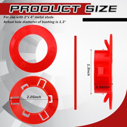 Lounsweer 300 Pcs Red Plastic Bushing for 2 x 4 Inch Metal Stud, Grommet Protector with Stud, Corrosion and Rust Proof, Protect Wire Insulation from Sharp Metal Edges, Allows Smooth Wire Pulling