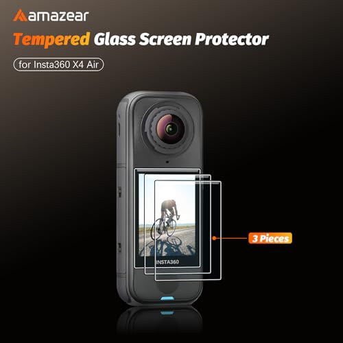 Image of AMAZEAR Screen Protector for Insta360 X4 Air Accessories (3-Pack), Tempered Glass LCD Screen Film, Camera Accessories Protective Cover for Insta 360 X4 Air, Ultra HD, 9H Hardness, Anti-Scratch