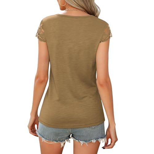 Image of Womens Tops V Neck Short Sleeve T Shirts Womens Summer Tops Casual Soft Basic Lace Tops Spring Summer Tees Clothes 2026