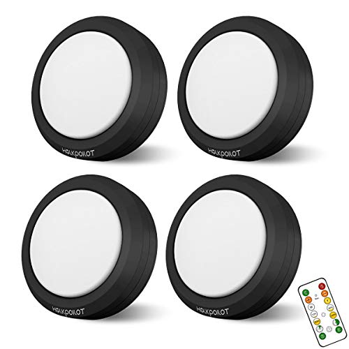 HOLKPOILOT Puck Lights with Remote Control, LED Under Cabinet Lights,Under Counter Light Battery Operated, Closet Light Dimmable,Wireless Under Cabinet Lighting, Stick On Lights(4PACK)