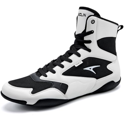 ASHION Men Wrestling Shoes Boxing Shoes High Top Fitness Sneakers Zero Drop Sole White Size 10.5