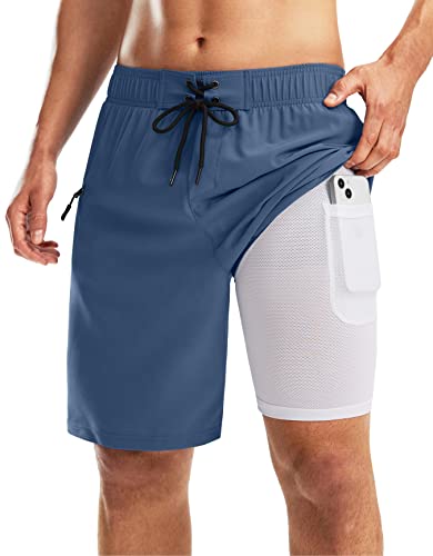 Pinkbomb Men's Swim Trunks with Compression Liner 9 Inch Quick...