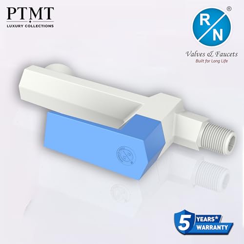 Image of RN PTMT Long Body Bib Cock for Bathroom | 15mm Long Body Foam Flow Water Tap with Flange | Luxury G20 Collection Faucet | High-Grade Engineering Polymer Tap (White Blue Dual, Pack of 4)