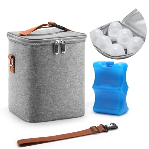 Image of Buysent Breastmilk Cooler Bag, Baby Bottle Cooler Bag with Ice Pack, Fits 6 Baby Bottles Up to 9 Ounce for Nursing Mom Daycare, Grey (1.6 Gallons)