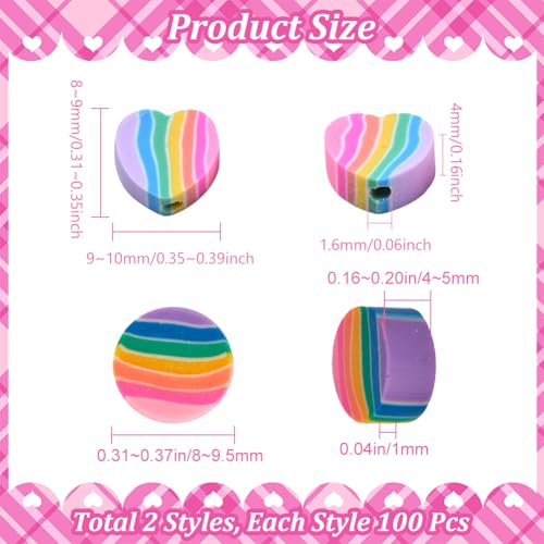 SUNNYCLUE 1 Box 200PCS 10mm Rainbow Polymer Clay Beads Heart Clay Beads Love y2k Kawaii Pinky Colorful Small Flat Round Spacer Bead Bulk for Jewellery Making Beading LGBT Valentine's Day Bracelet - Image 2