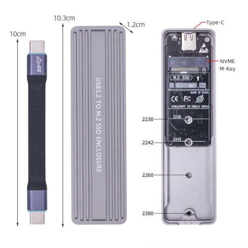 Caja externa USB 3.2 para SSD M.2 NVME/SATA miniatura 4