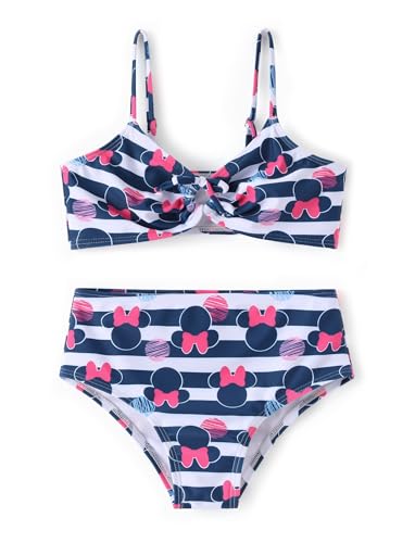 Image of Disney Stitch Minnie Mouse Bikini Swimsuit, 2 Piece Toddler Girls Bathing Suit, Swimwear with Straps & Bow, UPF 50+ Rashguard