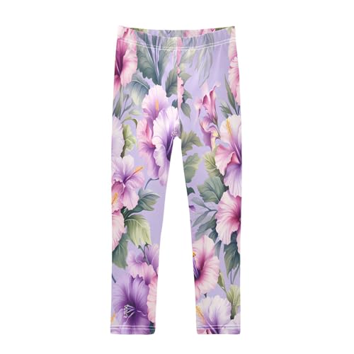 Bolaz Toddler Girls Leggings Printed Yoga Pants Leggings Purple Pink Flower for Kids