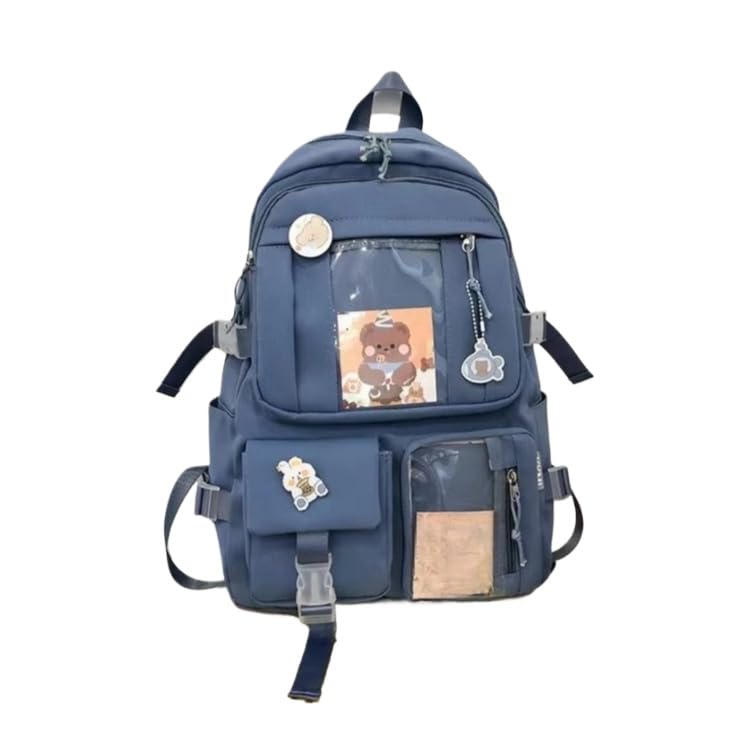 Mochila Feminina Escolar Grande Capacidade Impermeável Estilo Casual Coreano para Escola, Faculdade e Passeios(AZUL JIN33)