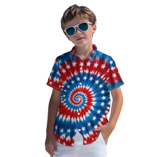 Image of Kids Tie-dye Hawaiian Shirt 80s Button Down Retro Short Sleeve Casual Beach Tropical Funny Party Outfits for Boys